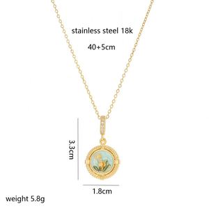 Vintage-style Oil <b>Painting</b> Style Titanium Steel Necklace for Women Painted French Floral Spring Collarbone Clavicle Necklace - Product Image 5