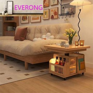 โต๊ะกาแฟเคลื่อนที่สุดหรู โต๊ะข้างโซฟาห้องนั่งเล่น ตู้เก็บของแบบมีล้อเลื่อน โต๊ะวางชาไม้จริงยอดนิยม - Product Image 1