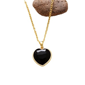Collar con Colgante de Piedra Natural en Forma de Corazón, Chapado en Oro de 18K, Lapislázuli, Amatista, Ágata Negra, Joyería de Regalo - Product Image 5