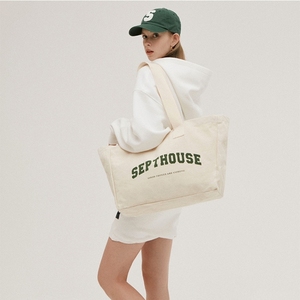 <span class=keywords><strong>Sac</strong></span> de shopping en <span class=keywords><strong>toile</strong></span> de coton réutilisable extra large pour femmes avec logo personnalisé, poches zippées, longue poignée en corde - Product Image 6