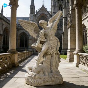 รูปปั้นนักบุญไมเคิล แองเจิล ขนาดเท่าคนจริง ทำจากหินอ่อนสีขาว สำหรับตกแต่งโบสถ์กลางแจ้ง สวนหย่อม - Product Image 2