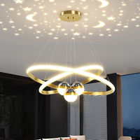 Nordische Kreisförmige 3-Ring LED-Pendelleuchte, Sternenprojektions-Hängelampe für Esstisch, Wohnzimmer, Bartheke & Kinderzimmer