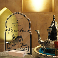 Papan Pelacak Harian Ramadan dengan Pena Papan Tulis dan Dudukan Kayu, Perencana Makanan Subuh dan Iftar, Dekorasi Tampilan Hari Ramadan