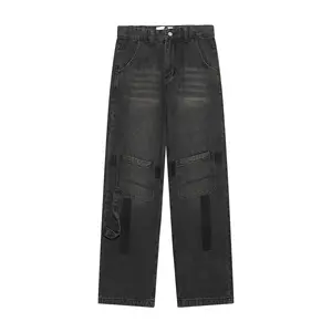 High Street Vintage Washed Ripped Pockets Custom Denim Pants Male Denim Jeans Man Men's Jeans Men