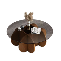 Ensemble de table basse moderne de luxe en verre et bois rond noir de style nordique convertible pour le salon