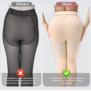 Leggings chauds pour femmes, sexy, noirs, transparents, doublés de polaire thermique, taille haute, amincissants, longueur cheville, pour tenue d'hiver tendance - Product Image 6
