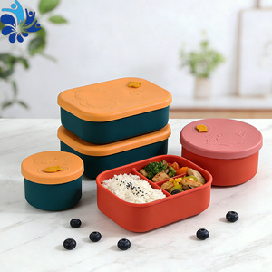 กล่องอาหารกลางวันซิลิโคนสไตล์ญี่ปุ่นทรงสี่เหลี่ยมผืนผ้าพร้อมฝาปิดสำหรับนักเรียนสำนักงานภาชนะเก็บอาหารสามช่อง - Product Image 2