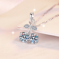Collier pendentif en moissanite ronde de 1/2/3 carats en forme de cerise, plaqué rhodium, argent sterling 925, bijoux tendance