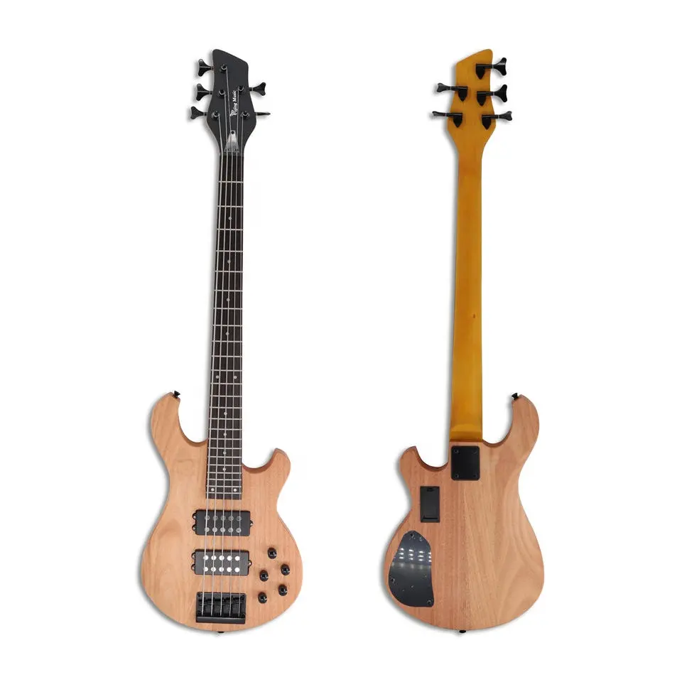 악기 공장 가격 저렴한 OEM 5 문자열 천연 나무 컬러 전기 베이스 기타 중국에서