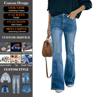 Jeans pour femmes, coupe droite, denim délavé, fabrication OEM ODM, couleur, coupe et finitions personnalisées