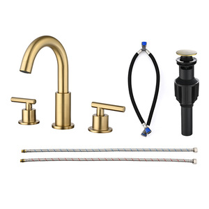 Rubinetto Moderno di Lusso per <span class=keywords><strong>Lavabo</strong></span> <span class=keywords><strong>Bagno</strong></span> a <span class=keywords><strong>2</strong></span> Maniglie e 3 Fori, Rubinetto a Colonna da 8\" in Oro Spazzolato per <span class=keywords><strong>Lavabo</strong></span> in Ceramica con Tubi di Scarico - Product Image 3