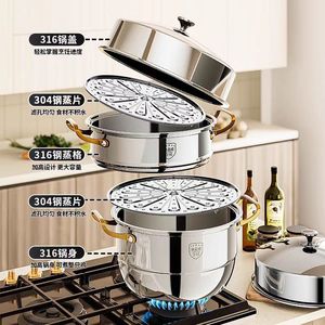 316 Stainless Steel <b>Steamer</b> 3 Layer Large Capacity With Lid For Household Cooking - Product Image 1