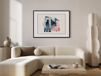 Impression sur toile abstraite avec cadre, passe-partout blanc, bleu rose, pour hôtel, salon, mur