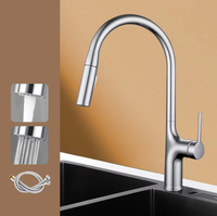 Robinet d'évier de cuisine à tirette à poignée unique avec noyau de valve en céramique, tuyau flexible d'eau froide et chaude, installation à un trou