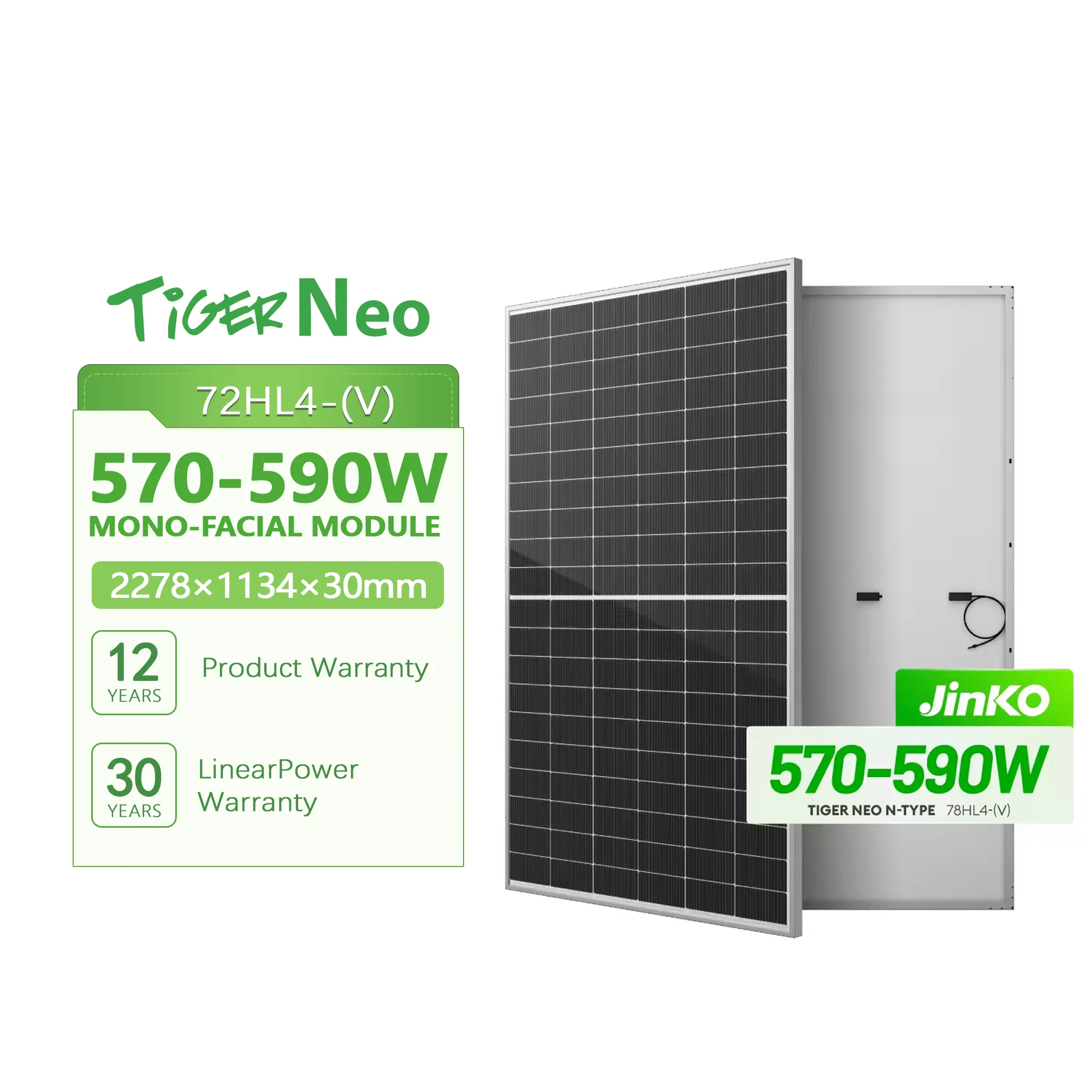 JINKO Tiger Neo 575W 72HL4-(V) MONO-FACIAL panel solar con se puede embalar e inspeccionar en el módulo PV de fábrica