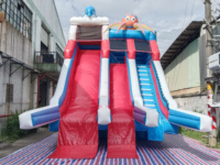 Toboggan gonflable géant extérieur commercial dauphin pieuvre dessin animé gonflable Double toboggan pour enfants sautant château