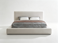 Lit plateforme rembourré FERLY, écologique, texture lin, mobilier de chambre moderne, tissu