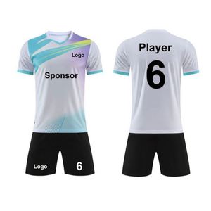 เสื้อฟุตบอลสีน้ำเงินเข้มผสมชมพูขายดีปี 2026 ผ้าโพลีเอสเตอร์ 100% รับสกรีนโลโก้ ชุดฟุตบอลไซส์ใหญ่พิเศษ - Product Image 3