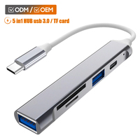 Hub USB 3.0 5 en 1, adaptateur multiport, lecteur de carte SD, alliage d'aluminium, station d'accueil USB haute vitesse pour ordinateur portable Macbook PC