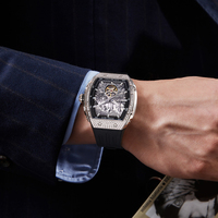 Montre mécanique squelette gravée en 3D Bonest Gatti Zodiac édition limitée, boîtier tonneau, lunette entièrement sertie de diamants, index lumineux BG5006