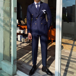 शरद ऋतु और शीतकालीन रेट्रो उच्च गुणवत्ता वाले स्लिम डबल-ब्रेस्टेड पुरुषों के सूट जैकेट ठोस रंग सूट दो-टुकड़ा सेट - Product Image 6