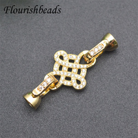 Conception délicate sans Nickel Anti-décoloration plaqué or CZ Pave grande taille en forme de nœud de chine fermoirs de Bracelet pour la fabrication de bijoux