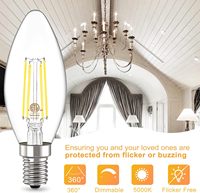 JESLED E12 E14 E26 E27 B22 B15 LED Classique Candélabre Ampoule Claire 2W 4W 6W Blanc Chaud 2700K Filament Verre Clair Dimmable