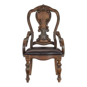 DB Traditional Dark <b>Oak</b> Finish Dining Armchairs Set of 2 Formal Wood <b>Frame</b> with Faux Leather Upholstered Seat for Restaurants - Product Image 2