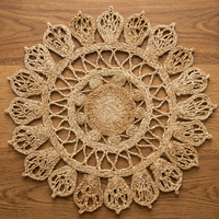 Tapis rond moderne en jute tissé à la main à poils plats, motif floral, écologique, pour la maison et la salle à manger