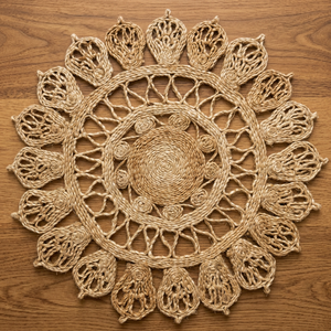 Handwoven Jute <b>Table</b> <b>Mat</b> Round Woven Area Rug Natural Fiber Placemat Decorative Floor <b>Mat</b> for Home Dining Room - Product Image 3