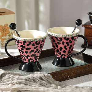 Leopard Print Handmade Mug Light Luxury Ceramic Cup with Unique Handle - Product Image 5
