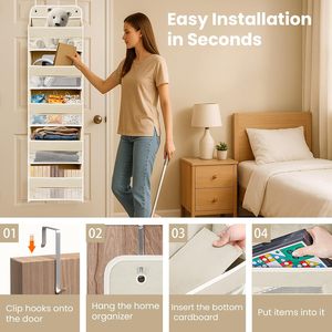 Over The Door Organizer 5 <b>Shelves</b> 8 Pockets <b>Hook</b> Type Storage Behind Door Wall Mount Non Woven Fabric 33x15x85cm - Product Image 5