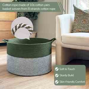 Large Laundry <b>Basket</b> Nursery Hamper 90L Cotton Rope <b>Woven</b> <b>Basket</b> for Blankets Toys Clothes - Product Image 2