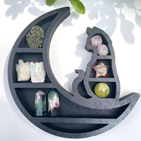 Offre Spéciale de pierre de guérison de roche naturelle spirituelle chat dans la lune quartz support en bois support en cristal ornements de pierres précieuses en cristal