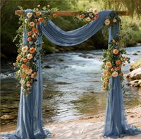 Kain Draperi Lengkung Glitter Biru Debu Loopiske 1 Panel 29" X 65 Yard Tirai Latar Belakang Transparan untuk Upacara Pernikahan Musim Panas
