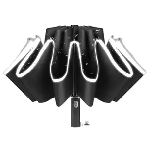 190T PG 비즈니스 선물 3 배 역방향 반사 LED 라이트 핸들 자동 우산 로고