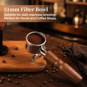 Porte-filtre à expresso 51 mm à double bec, panier filtrant 51 mm, poignée en bois de noyer 16g, double oreille, double bec - Product Image 3