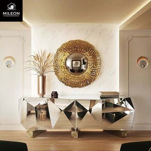 Buffet de luxe haut de gamme à <span class=keywords><strong>miroir</strong></span> géométrique diamanté avec base dorée pour salon, salle à manger, rangement, idéal pour villa et projets hôteliers - Product Image 1