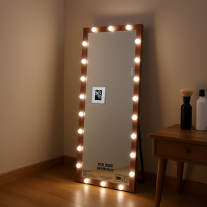 Espejo de Maquillaje Hollywood de Cuerpo Entero con LED, de Madera de Nogal, 62.6x23.3 Pulgadas, Espejo de Pie para Vestidor con Interruptor Táctil - Product Image 2