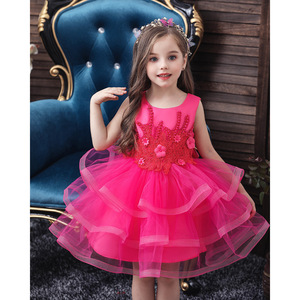 Girls Princess Dress Sleeveless Tulle Layered Pink Party Graduation Dress - Product Image 2