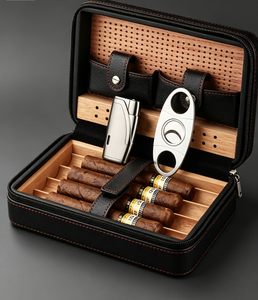 Estuche humidor de viaje de madera de cedro y cuero con logotipo personalizado a prueba de agua, caja humidor portátil de gran capacidad de almacenamiento para exteriores - Product Image 1