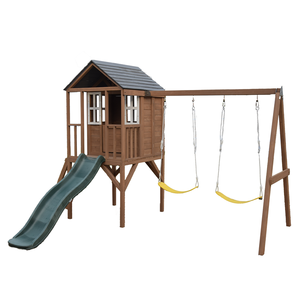 ชุดสนามเด็กเล่นไม้สำหรับสวนหลังบ้าน พร้อมบ้านเด็กเล่น สไลเดอร์ และชิงช้าคู่ - Product Image 1