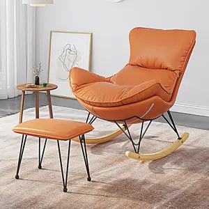 Poltrona de balanço luxuosa com asas douradas, mobília nórdica moderna, poltrona de madeira e tecido, sofá de couro para sala de estar, cadeiras com detalhes