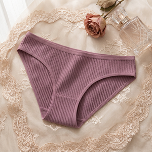 Culottes de bikini côtelées en coton respirant, confortables, couleur unie, taille mi-haute, sous-vêtements sportifs pour femmes - Product Image 4