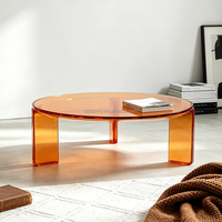 Table basse ronde en acrylique transparente orange de 80 cm pour salon, appartement, décoration de maison moderne, design robuste à 3 pieds