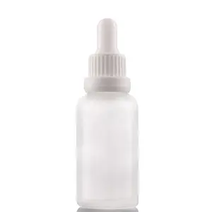 Guangzhou Groothandel 30 ml lege transparante frosted dropper etherische olie fles met witte druppelaar rubber cap