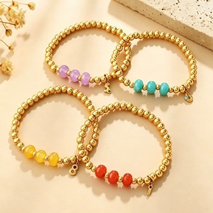 Bracciale Vintage in Acciaio Inossidabile con Perline Dorate e Ciondolo Digitale con Gemme Colorate, Gioielli da Donna per Uso Quotidiano - Product Image 3