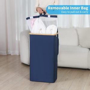 100L Tall Laundry <b>Basket</b> With Bamboo Handles <b>for</b> Clothes and Toys Storage, Freestanding Collapsible Laundry <b>Hamper</b> - Product Image 4