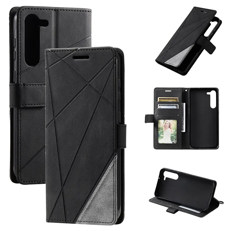 Geometric Wallet Wristlet Flip Leather Phone Case for Samsung S23 Plus with Credit Card Holder