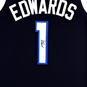 Jersey Auténtico de Anthony Edwards, Estilo Profesional, Color Azul Marino, con Marco, JSA - Product Image 4